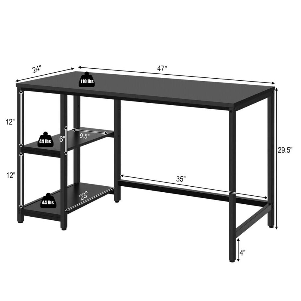 Hommoo 47 Inch Computer Desk Office Study Table Workstation Home with Adjustable Shelf Black-M, Gaming Computer Desks Image 3