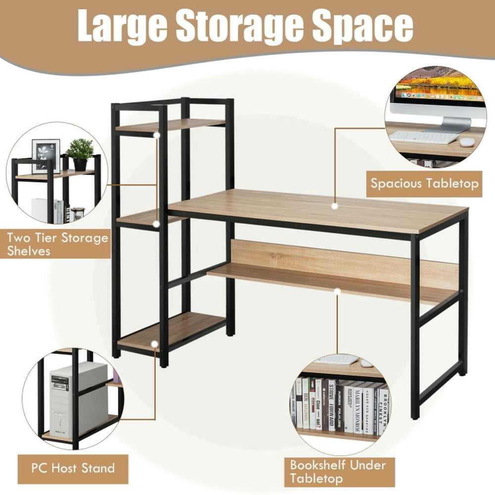 Hommoo 59-Inch Computer Desk Home Office Workstation 4-Tier Storage Shelves-Natural, Gaming Computer Desks for Image 6