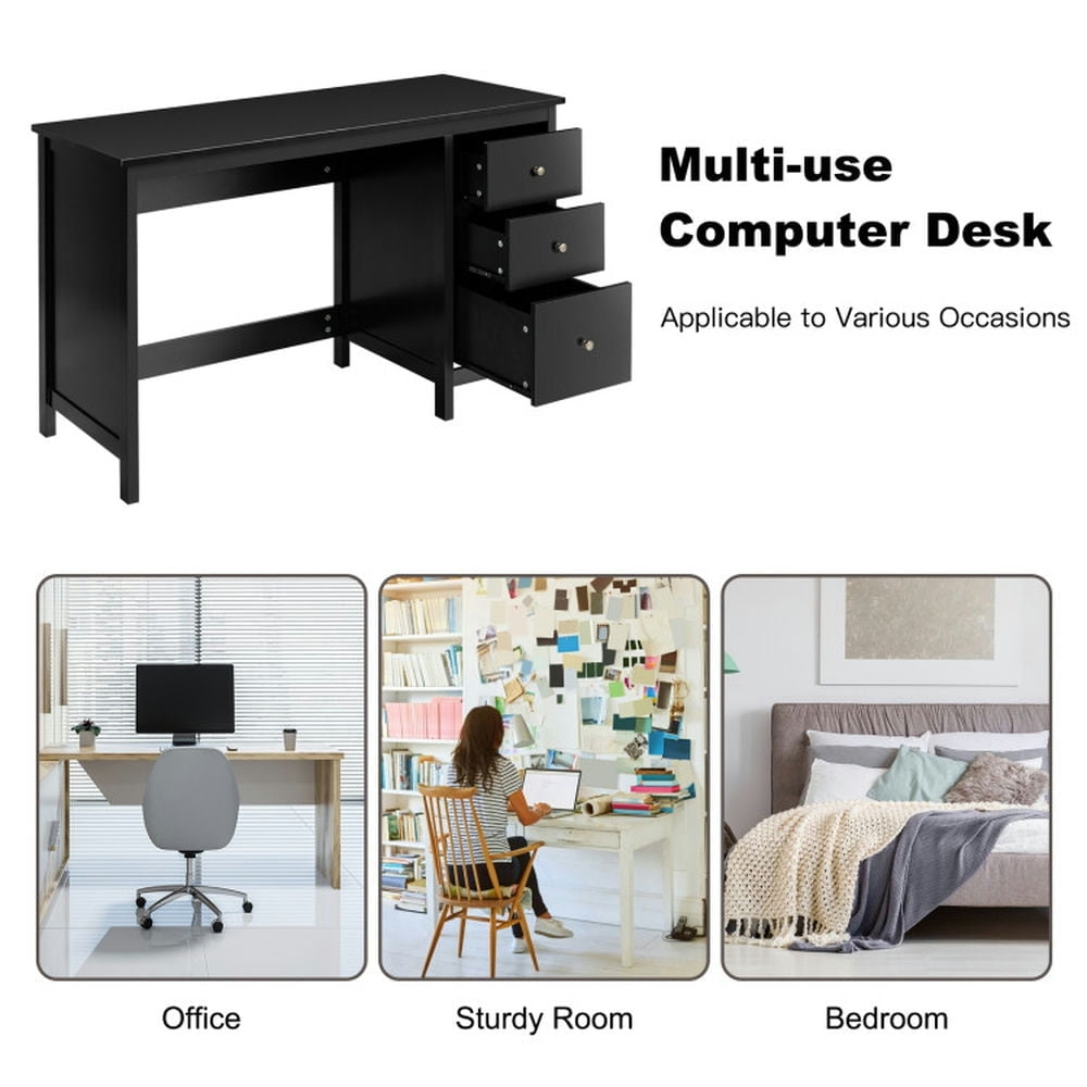 Hommoo 3-Drawer Home Office Study Computer Desk with Spacious Desktop-Black, Gaming Computer Desks for Image 2