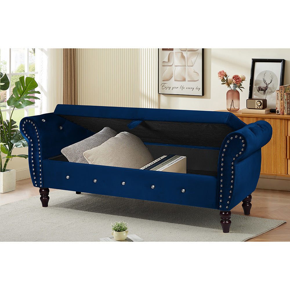 Hommoo 63.38"Velvet Multifunctional Storage Rectangular ottoman bench Comes with crystal buckle Solid Wood Legs with 1 Image 2