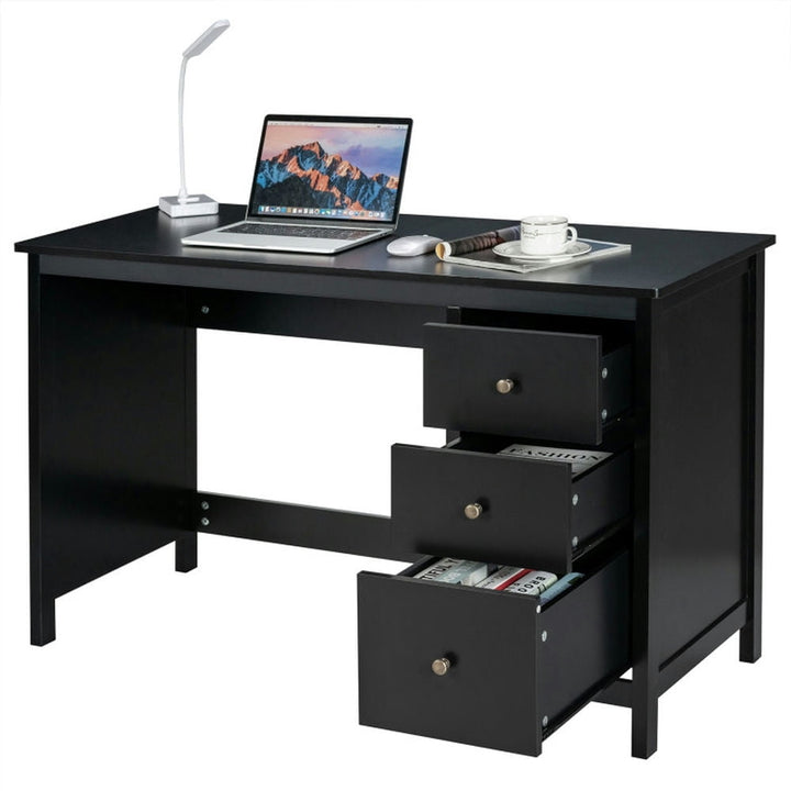 Hommoo 3-Drawer Home Office Study Computer Desk with Spacious Desktop-Black, Gaming Computer Desks for Image 4