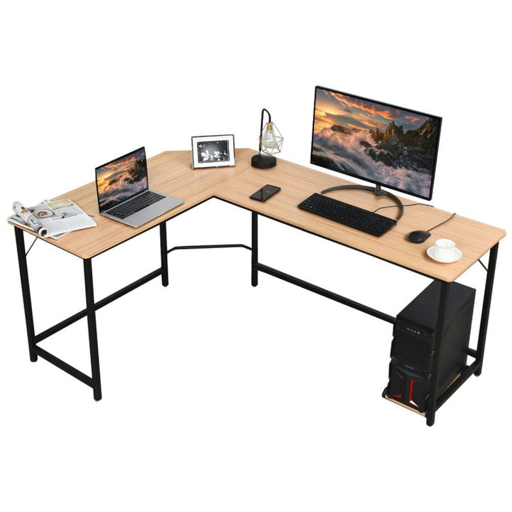 Hommoo L Shaped Desk Corner Computer Desk PC Laptop Gaming Table Workstation-Natural, Gaming Computer Desks for Image 1