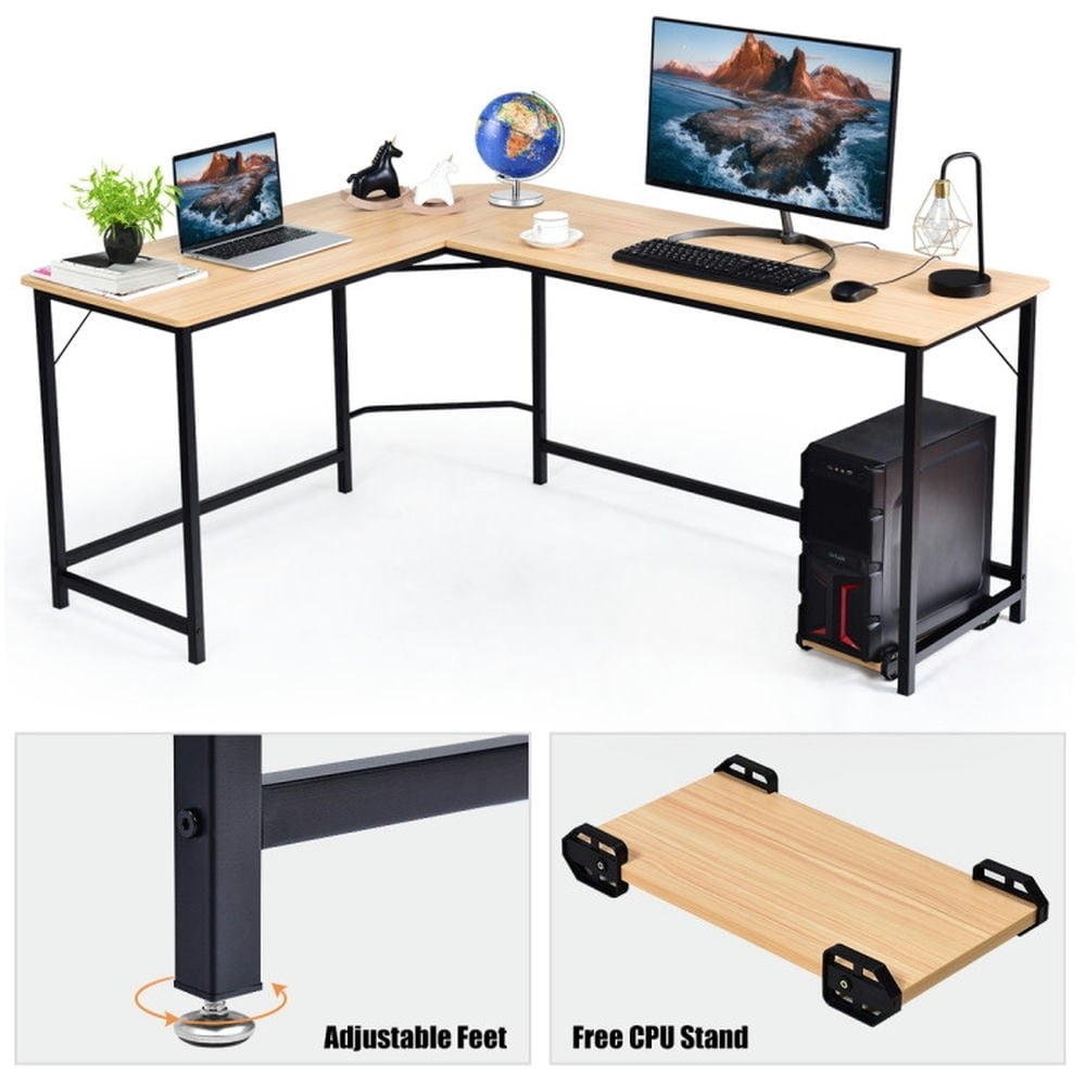 Hommoo L Shaped Desk Corner Computer Desk PC Laptop Gaming Table Workstation-Natural, Gaming Computer Desks for Image 3