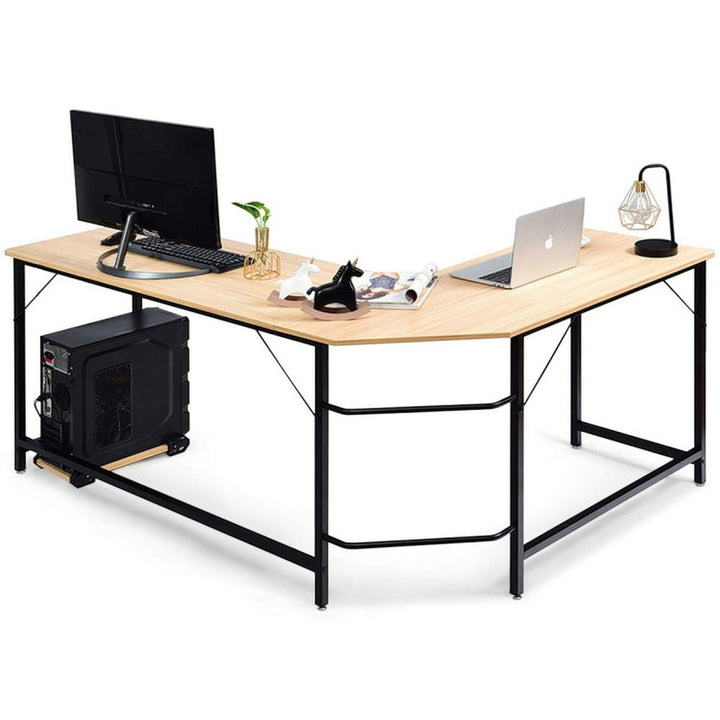 Hommoo L Shaped Desk Corner Computer Desk PC Laptop Gaming Table Workstation-Natural, Gaming Computer Desks for Image 6