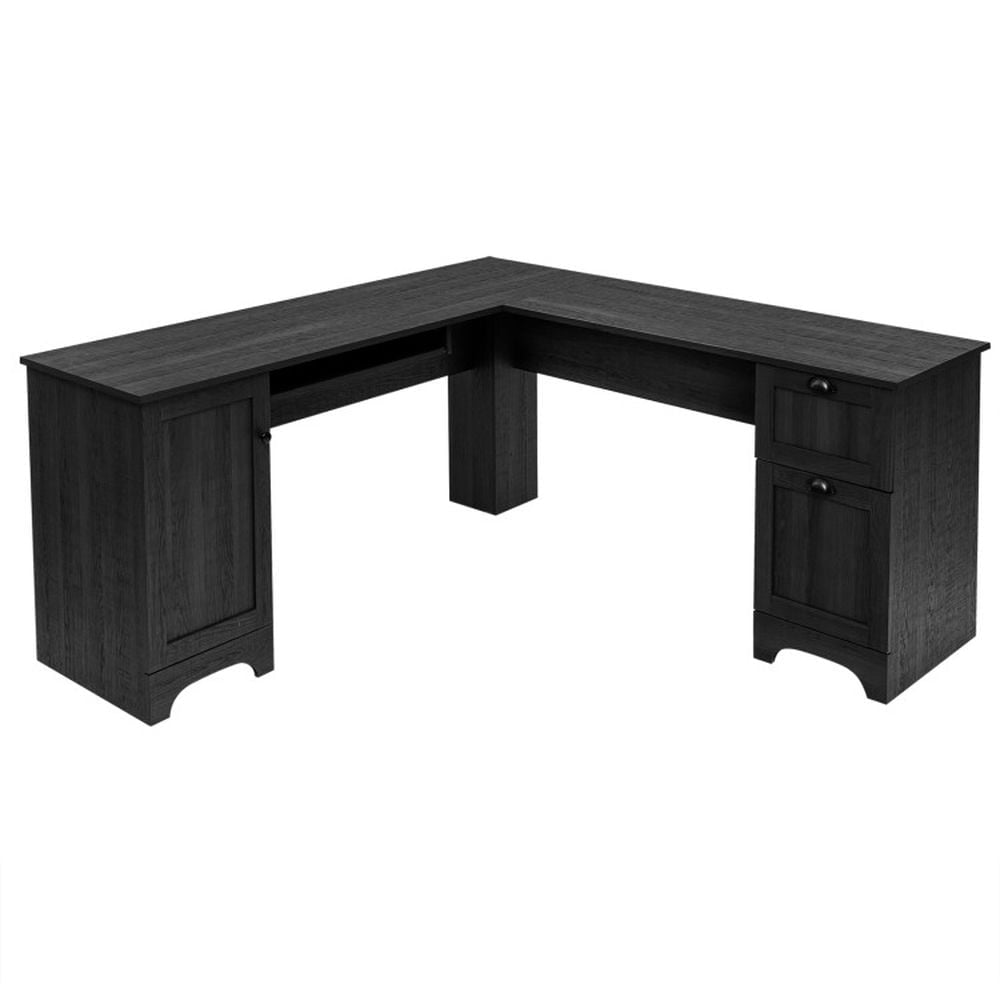 Hommoo 66 x 66 Inch L-shaped Corner Computer Desk with Drawers-Black, Home Office Desks, Gaming Computer Desks for Image 4