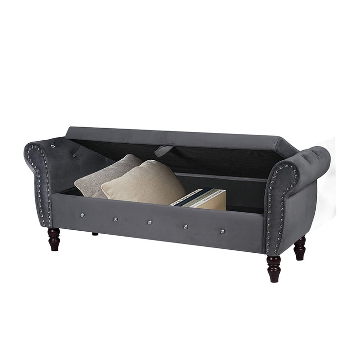 Hommoo 63.38"Velvet Multifunctional Storage Rectangular ottoman bench Comes with crystal buckle Solid Wood Legs with 1 Image 6