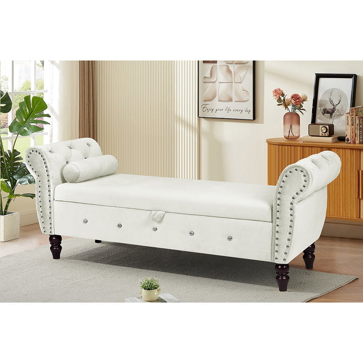 Hommoo 63.38"Velvet Multifunctional Storage Rectangular ottoman bench Comes with crystal buckle Solid Wood Legs with 1 Image 1