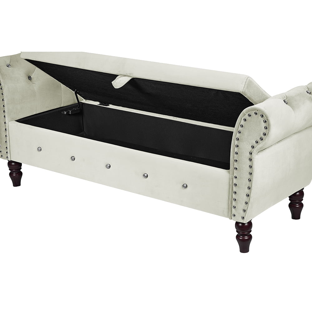 Hommoo 63.38"Velvet Multifunctional Storage Rectangular ottoman bench Comes with crystal buckle Solid Wood Legs with 1 Image 2