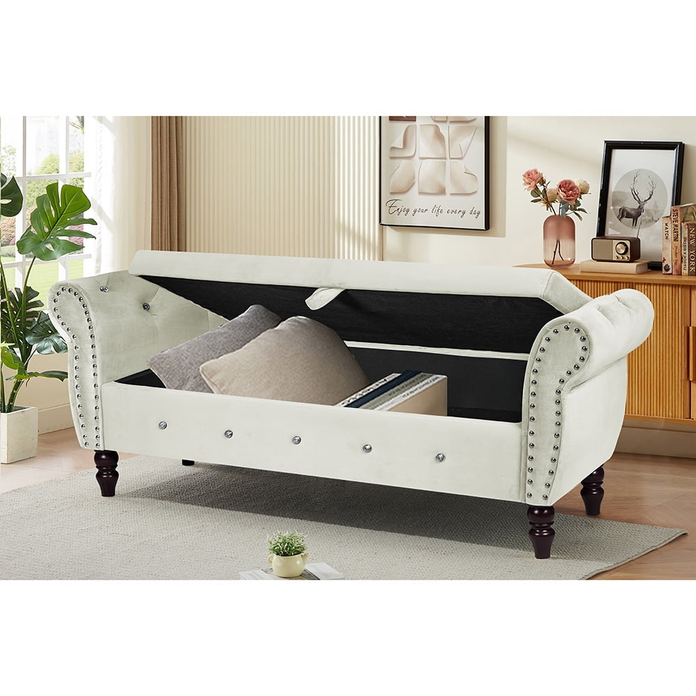 Hommoo 63.38"Velvet Multifunctional Storage Rectangular ottoman bench Comes with crystal buckle Solid Wood Legs with 1 Image 3