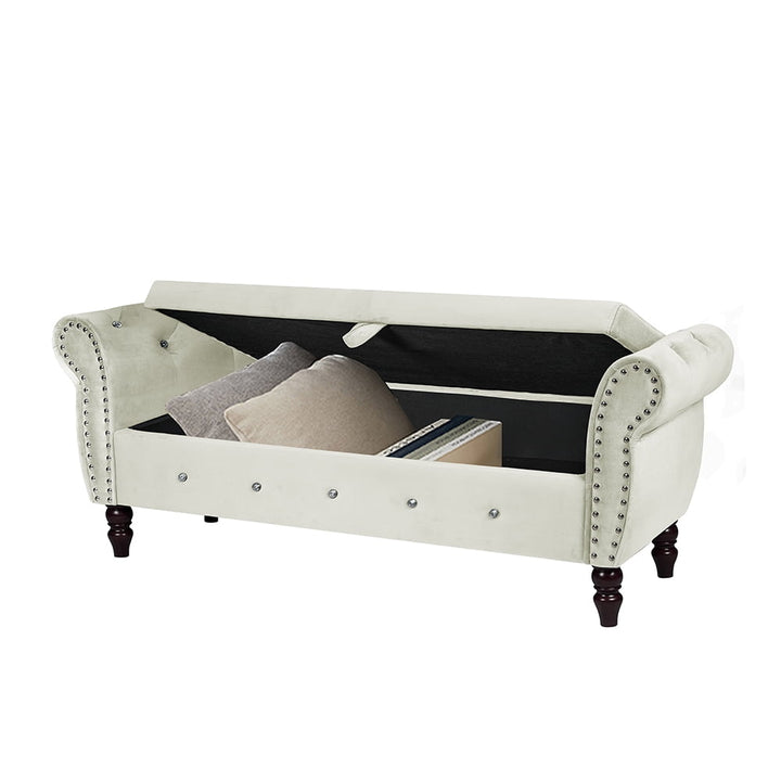 Hommoo 63.38"Velvet Multifunctional Storage Rectangular ottoman bench Comes with crystal buckle Solid Wood Legs with 1 Image 4