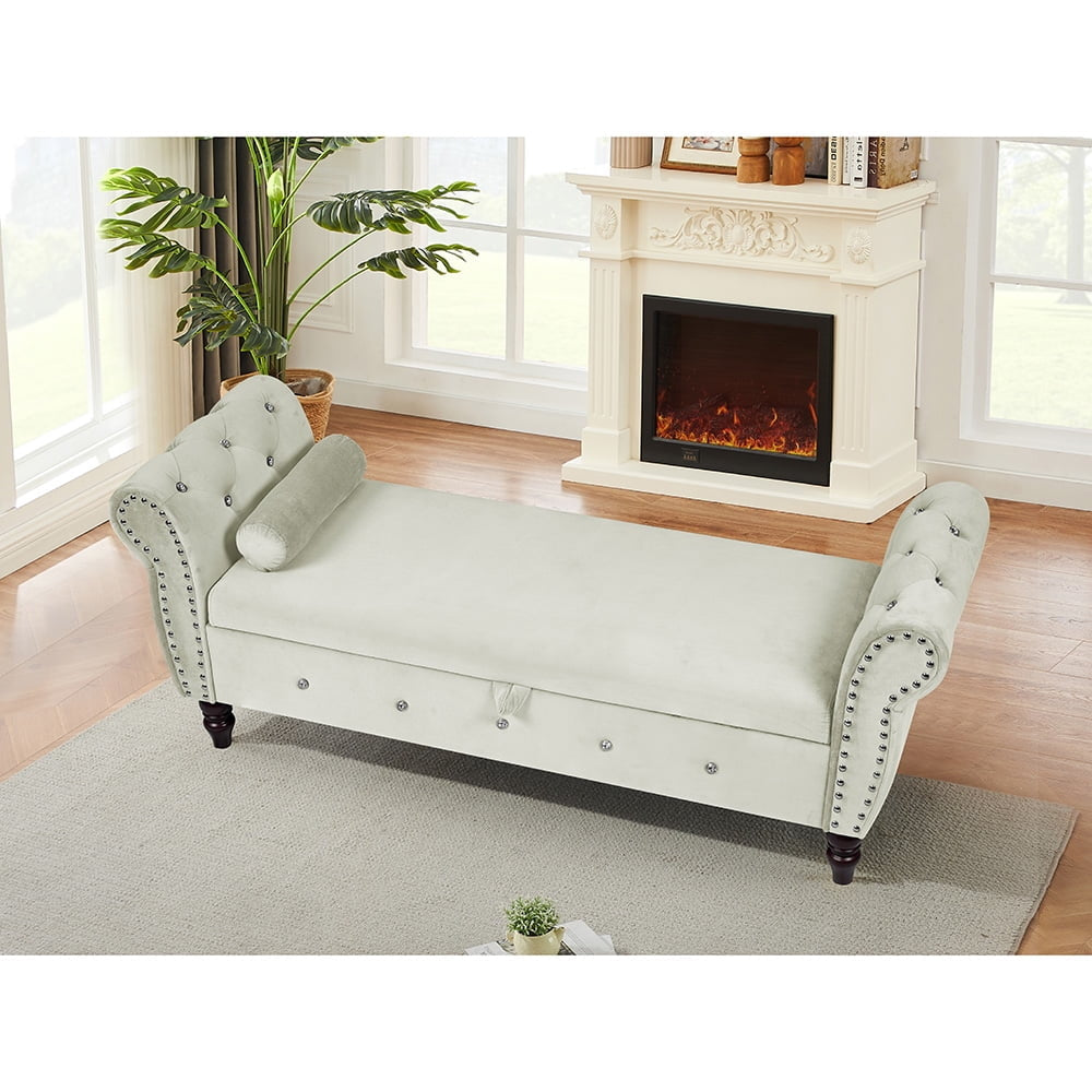 Hommoo 63.38"Velvet Multifunctional Storage Rectangular ottoman bench Comes with crystal buckle Solid Wood Legs with 1 Image 6