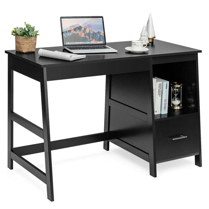 Hommoo 47.5 Inch Modern Home Computer Desk with 2 Storage Drawers-Black, Home Office Desks, Gaming Computer Desks for Image 1