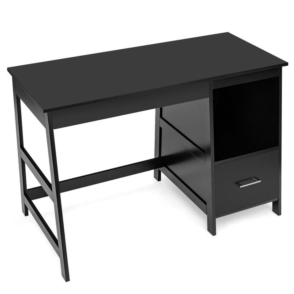 Hommoo 47.5 Inch Modern Home Computer Desk with 2 Storage Drawers-Black, Home Office Desks, Gaming Computer Desks for Image 2