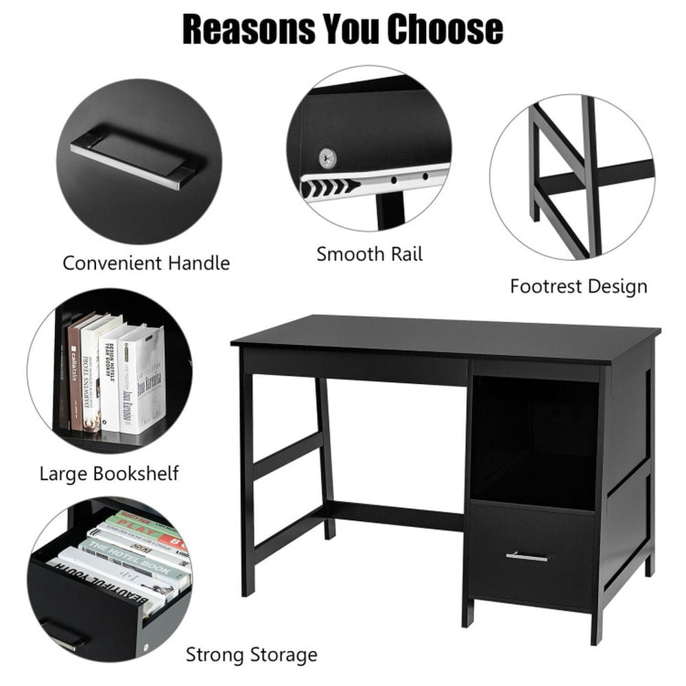 Hommoo 47.5 Inch Modern Home Computer Desk with 2 Storage Drawers-Black, Home Office Desks, Gaming Computer Desks for Image 3