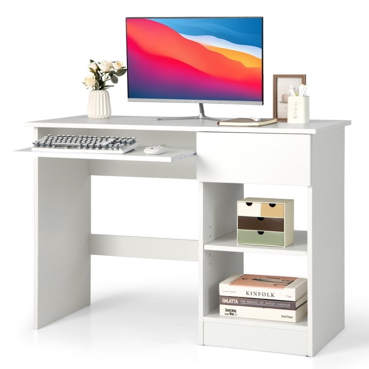 Hommoo Wooden Computer Desk with CPU Stand-White, Home Office Desks, Gaming Computer Desks for Study,Working,Writing Image 1