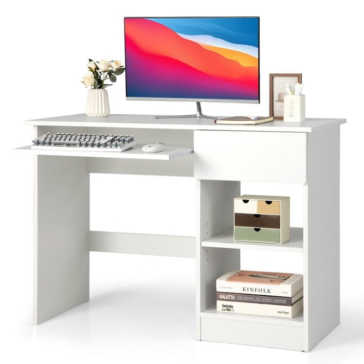 Hommoo Wooden Computer Desk with CPU Stand-White, Home Office Desks, Gaming Computer Desks for Study,Working,Writing Image 1