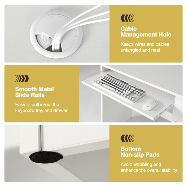 Hommoo Wooden Computer Desk with CPU Stand-White, Home Office Desks, Gaming Computer Desks for Study,Working,Writing Image 2