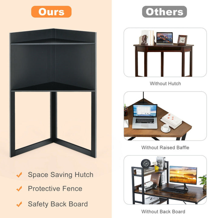 Hommoo Corner Computer Desk with Hutch and Storage Shelves-Black, Home Office Desks, Gaming Computer Desks for Image 2