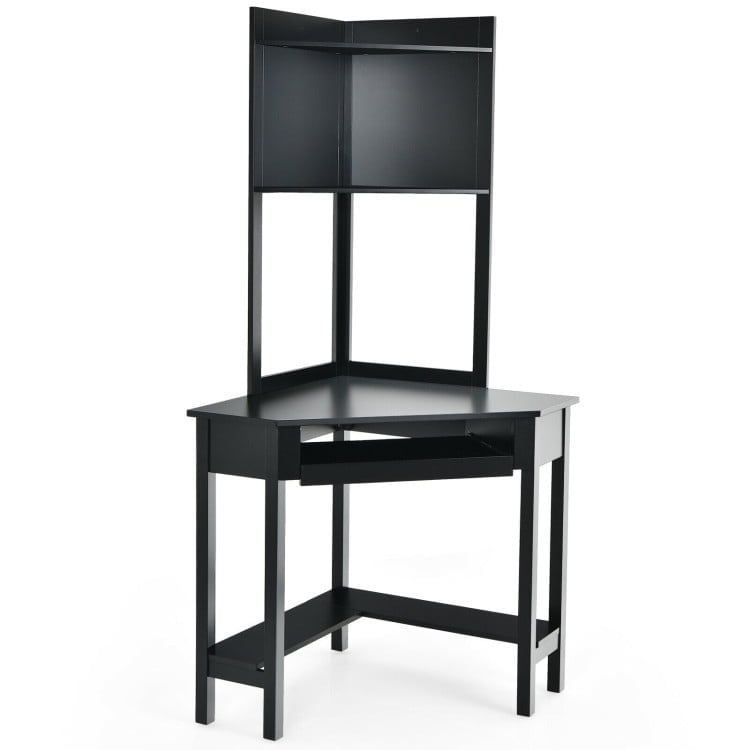 Hommoo Corner Computer Desk with Hutch and Storage Shelves-Black, Home Office Desks, Gaming Computer Desks for Image 4