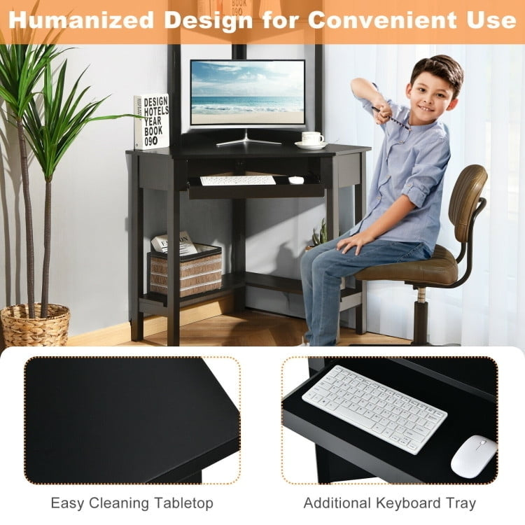 Hommoo Corner Computer Desk with Hutch and Storage Shelves-Black, Home Office Desks, Gaming Computer Desks for Image 5