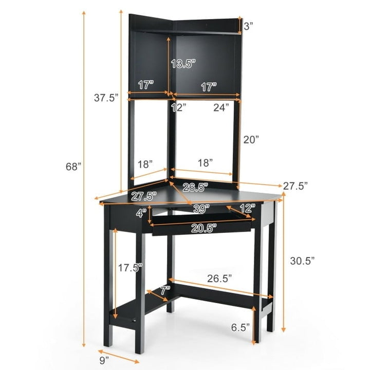 Hommoo Corner Computer Desk with Hutch and Storage Shelves-Black, Home Office Desks, Gaming Computer Desks for Image 6