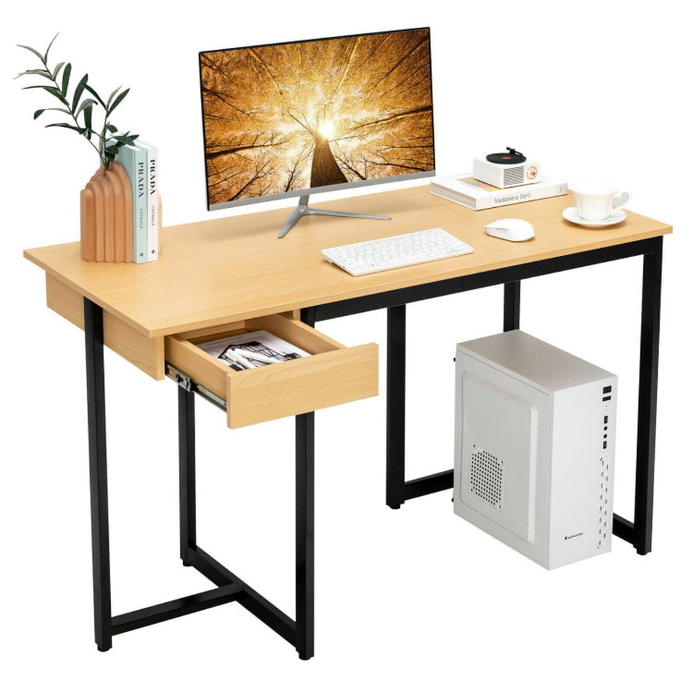 Hommoo 48 Inch Computer Desk with Metal Frame and Adjustable Pads-Natural, Gaming Computer Desks for Image 1