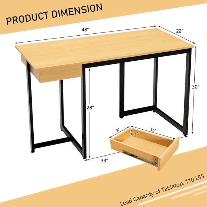 Hommoo 48 Inch Computer Desk with Metal Frame and Adjustable Pads-Natural, Gaming Computer Desks for Image 3