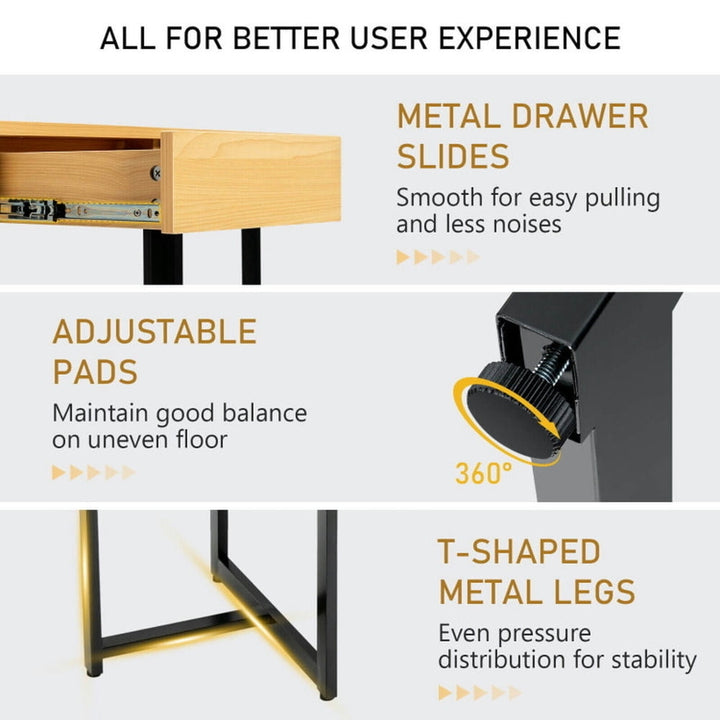 Hommoo 48 Inch Computer Desk with Metal Frame and Adjustable Pads-Natural, Gaming Computer Desks for Image 4