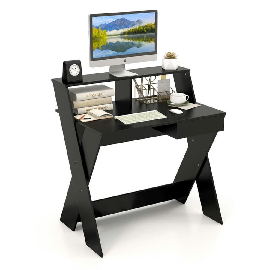 Hommoo Small Computer Desk with Storage Drawer-Black, Home Office Desks, Gaming Computer Desks for Study,Working,Writing Image 1