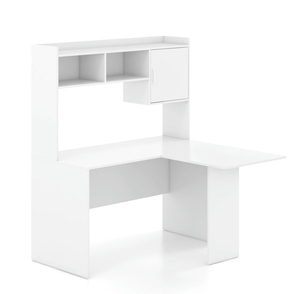 Hommoo L-Shaped Desk Corner Computer Desk with Open Storage Hutch and Cabinet-White, Gaming Computer Desks for Image 3