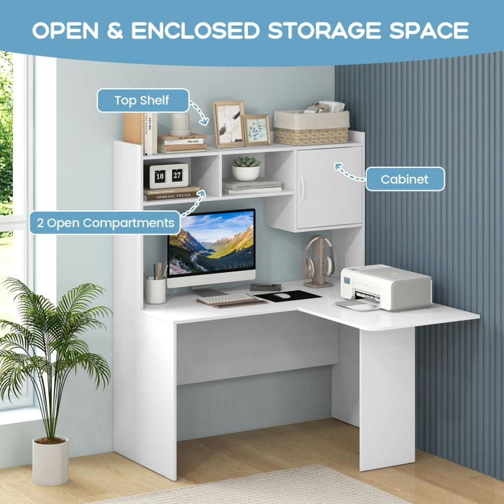 Hommoo L-Shaped Desk Corner Computer Desk with Open Storage Hutch and Cabinet-White, Gaming Computer Desks for Image 4