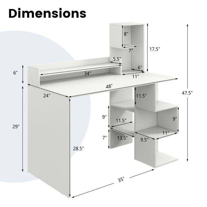 Hommoo Modern Computer Desk with Storage Bookshelf and Hutch for Home Office-White, Gaming Computer Desks for Image 2