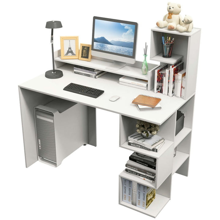 Hommoo Modern Computer Desk with Storage Bookshelf and Hutch for Home Office-White, Gaming Computer Desks for Image 5