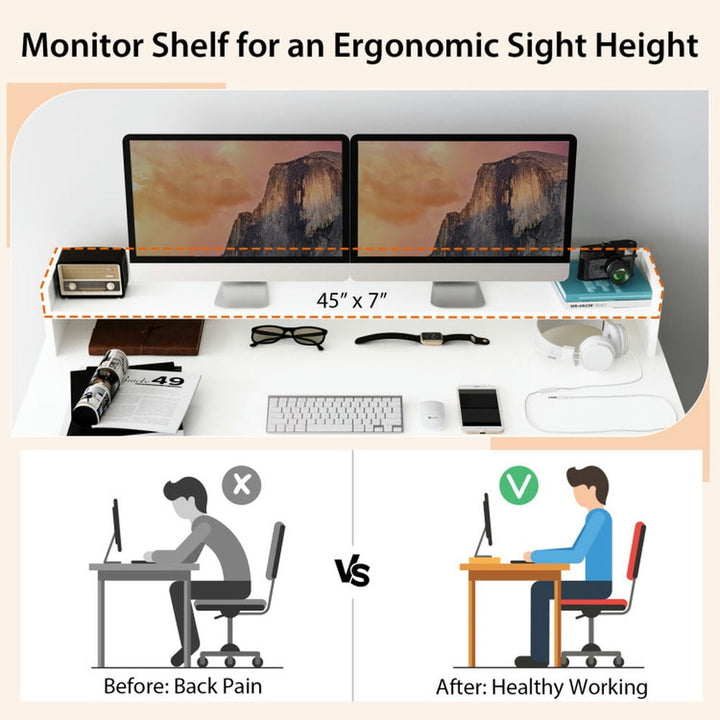 Hommoo Office Computer Desk with Dual 3 Tier Bookshelf and Monitor Shelf-White, Gaming Computer Desks for Image 2