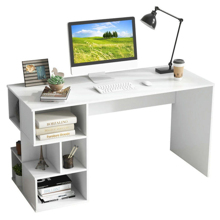 Hommoo Modern Computer Desk with 3 Tier Storage Shelves for Home Office-White, Gaming Computer Desks for Image 1