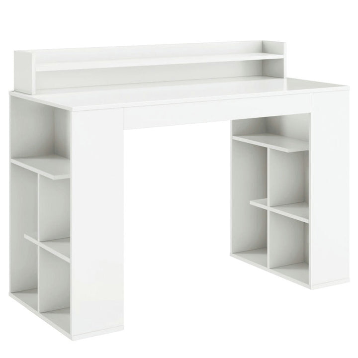 Hommoo Office Computer Desk with Dual 3 Tier Bookshelf and Monitor Shelf-White, Gaming Computer Desks for Image 4