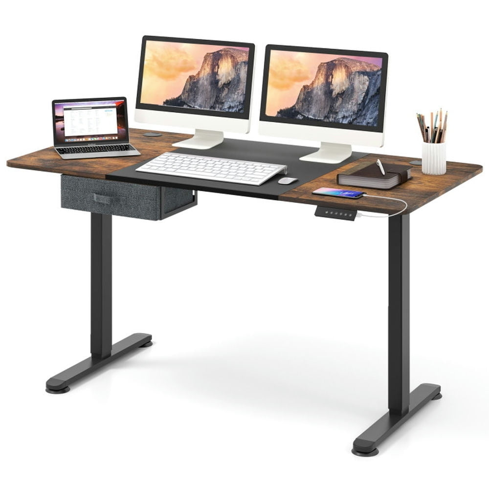 Hommoo Height Adjustable Electric Standing Desk with USB Charging Port-Black, Gaming Computer Desks for Image 1