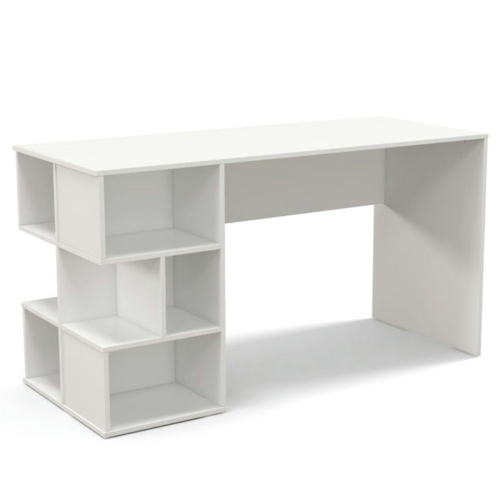 Hommoo Modern Computer Desk with 3 Tier Storage Shelves for Home Office-White, Gaming Computer Desks for Image 4