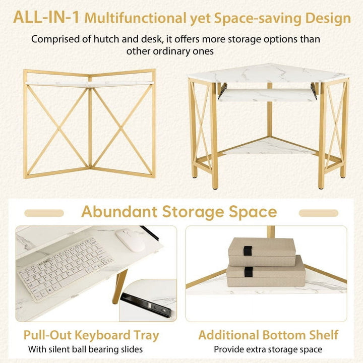 Hommoo Space-Saving Corner Computer Desk with with Hutch and Keyboard Tray-White, Gaming Computer Desks for Image 2