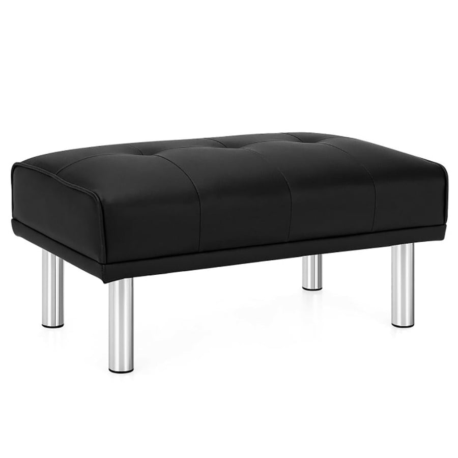 Hommoo Ottoman Bench,Ottoman Foot Rest Chair,Rectangle Tufted Ottoman with Stainless Steel Legs for Living Room-Black Image 1