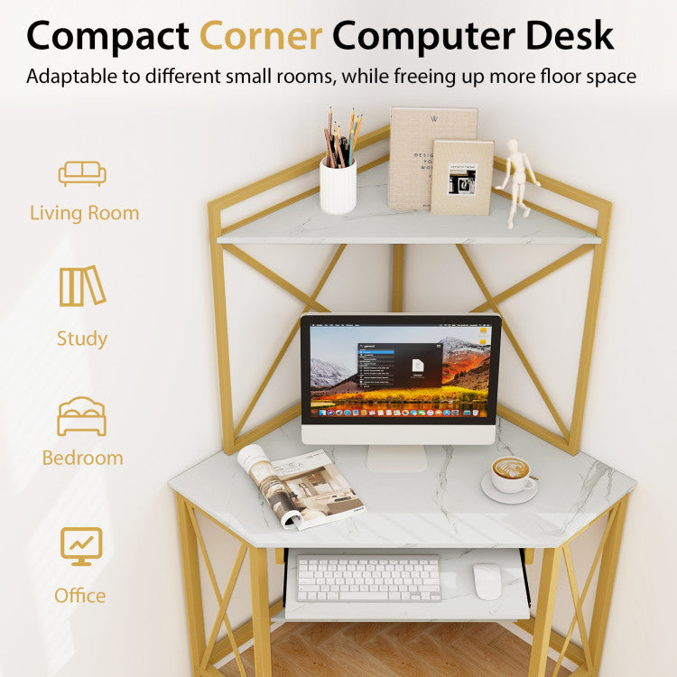 Hommoo Space-Saving Corner Computer Desk with with Hutch and Keyboard Tray-White, Gaming Computer Desks for Image 4