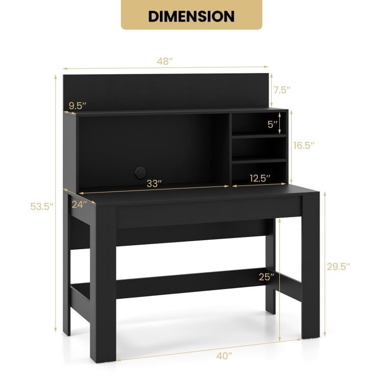 Hommoo 48 Inch Writing Computer Desk with Anti-Tipping Kits and Cable Management Hole-Black, Gaming Computer Desks for Image 2