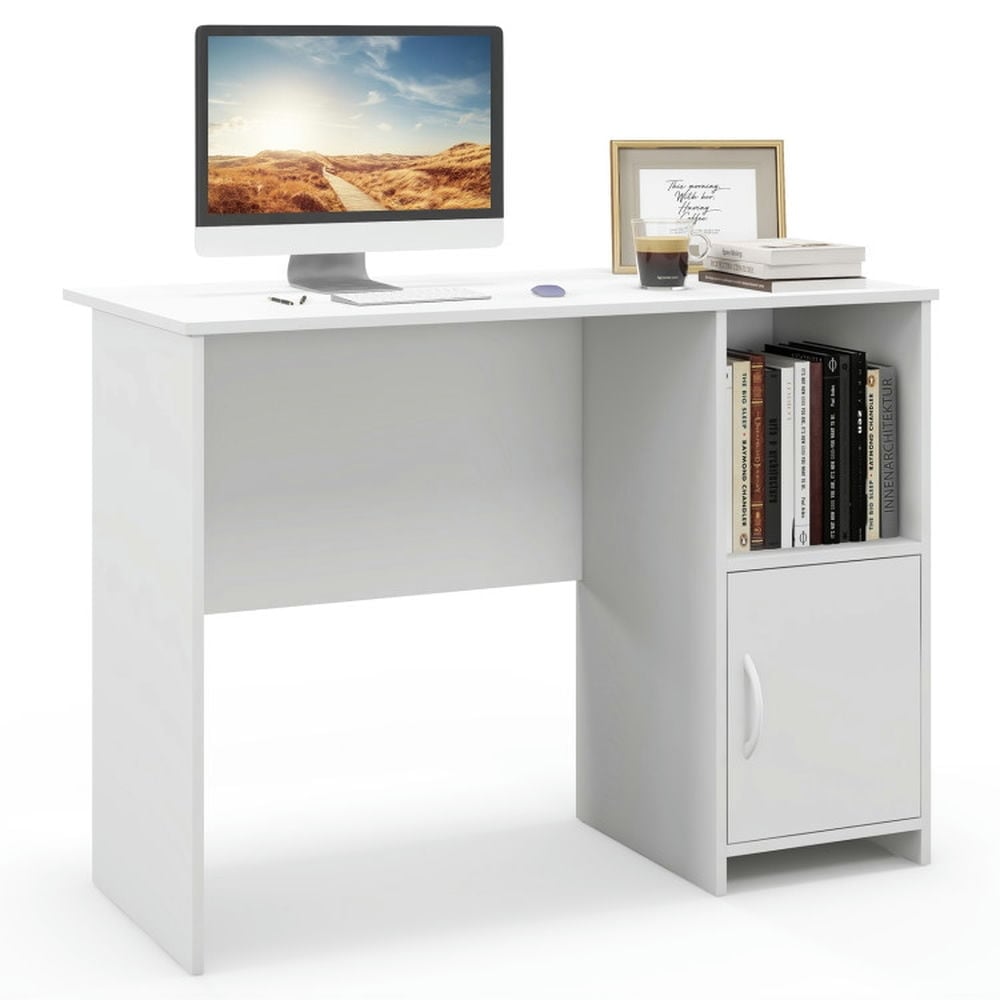 Hommoo Modern Computer Desk with Cabinet-White, Home Office Desks, Gaming Computer Desks for Study,Working,Writing Image 1