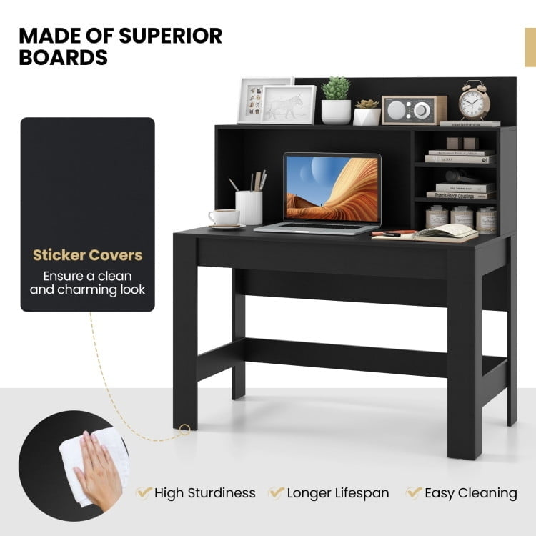 Hommoo 48 Inch Writing Computer Desk with Anti-Tipping Kits and Cable Management Hole-Black, Gaming Computer Desks for Image 4