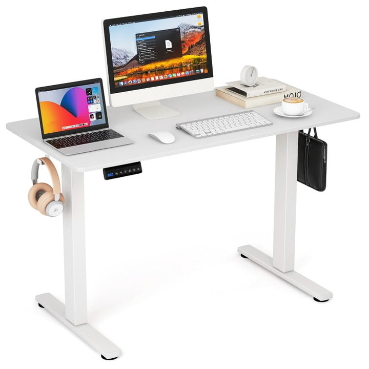 Hommoo Electric Standing Desk with 3 Memory Height Settings and 2 Hanging Hooks and Cable Management-White Image 1