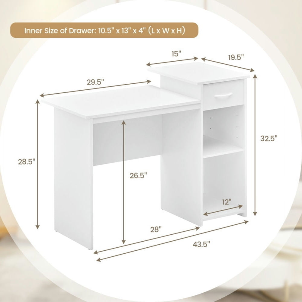 Hommoo Computer Desk with Drawer Modern Laptop PC Desk with Adjustable Shelf and Cable Hole-White, Gaming Computer Desks Image 4