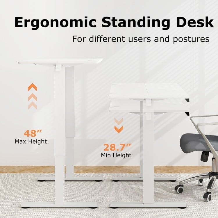 Hommoo Electric Standing Desk with 3 Memory Height Settings and 2 Hanging Hooks and Cable Management-White Image 5