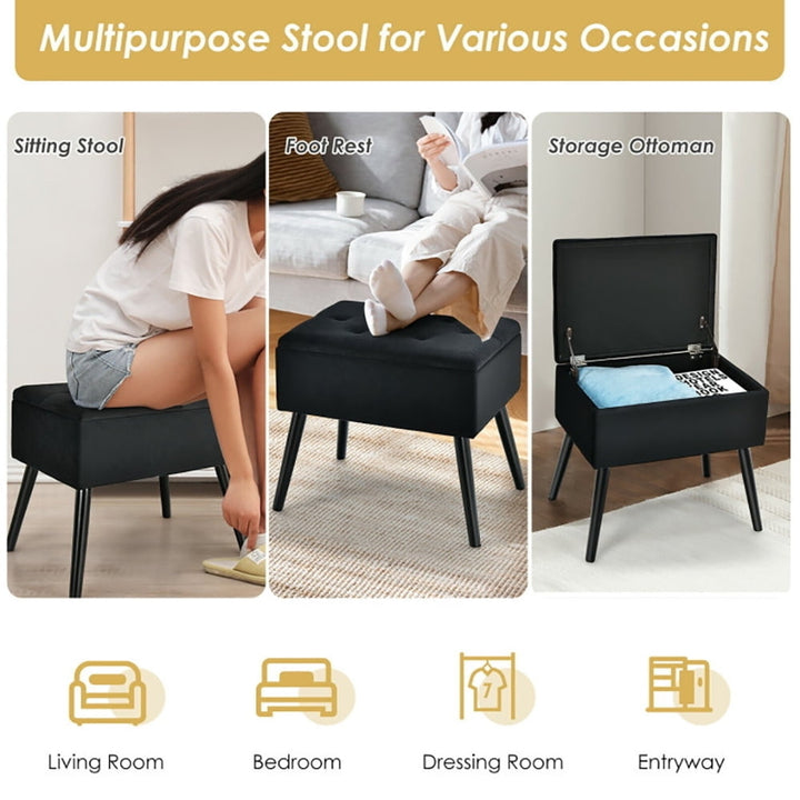 Hommoo Ottoman Bench,Ottoman Foot Rest Chair,Velvet Storage Ottoman with Solid Wood Legs for Living Room Bedroom Image 3