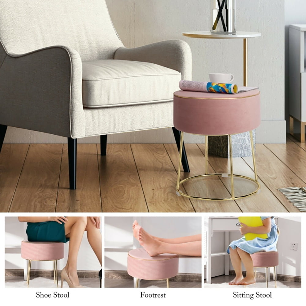 Hommoo Ottoman Bench,Ottoman Foot Rest Chair,Round Velvet Footrest Stool Ottoman with Non-Slip Foot Pads for Image 6