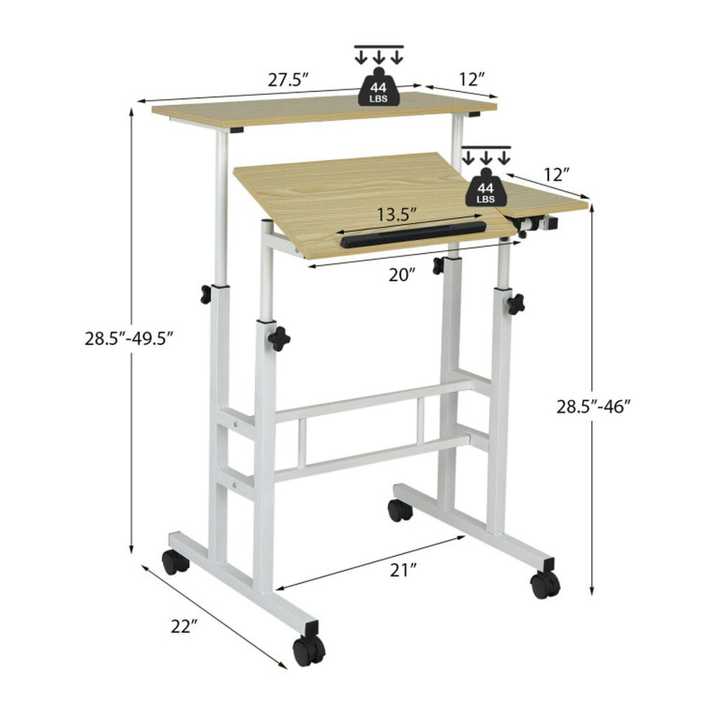 Hommoo Standing Desk,Stand up Table, Home Office Desk,Mobile Standing up Desk Adjustable Computer Desk Tilting Image 5